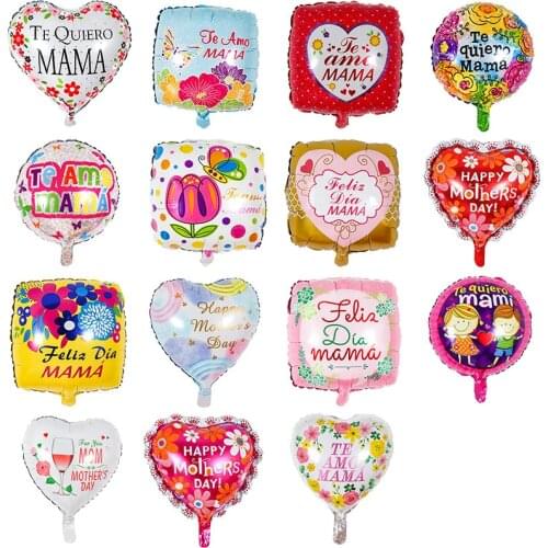 2pcs18 Inch Round Heart Shaped Square Mothers Day Spanish Birthday Aluminum Film Balloon
