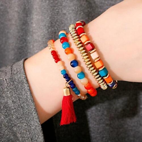 4pcs Charms Bracelets For Women Colorful Beads Womens Bracelets Bangle Natural Stone Beads Wristband Boho Bracelet Jewelry Gift