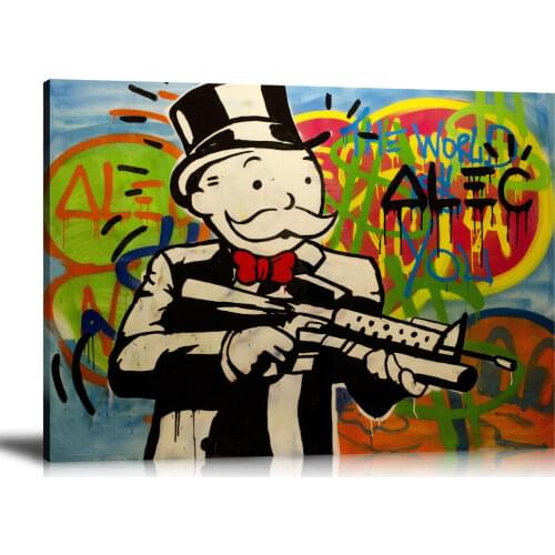 Alec Monopolys "Gun Man" Abstract Wall Art Oil Painting Poster Canvas Painting Print Pictures for Living Room Home Decor