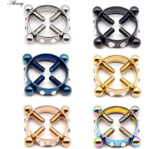 Alisouy 1PC Inlay Zircon Crystal Steel Fake Nipple Ring Sexy Non Piercing Nipple Shield Clip On Faux Tepel Mamilo Femmes Jewelry