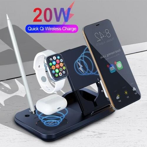4in1 Qi 20W Wireless Charger Mobile Phone 15W Fast Charging Stand Station For Apple Airpods Watch 6 For iPhone 12 Pro Max 12Mini