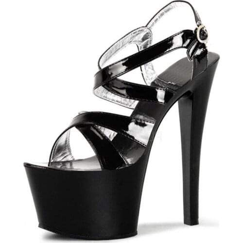 17cm Black/silver high-heeled sandals stilettos sexy peep-toe wedding shoes bandage for womens shoes