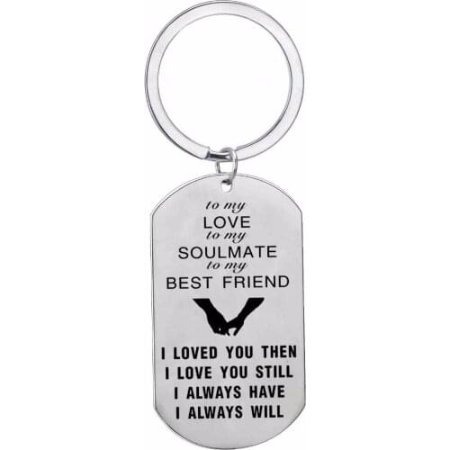 12PC/Lot To My Love Soulmate Best Friend Keychain Stainless Steel Dog Tag Keyring For Couple Girlfriend Boyfriend Key Chain Gift