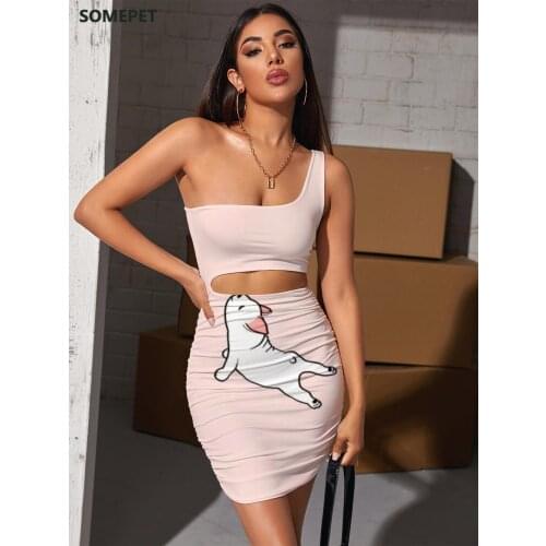 SOMEPET Brand Animal Dresses Women Dog Pleating Lovely Halter Sleeveless Harajuku Hollow out Dresses Womens Clothing Party Short