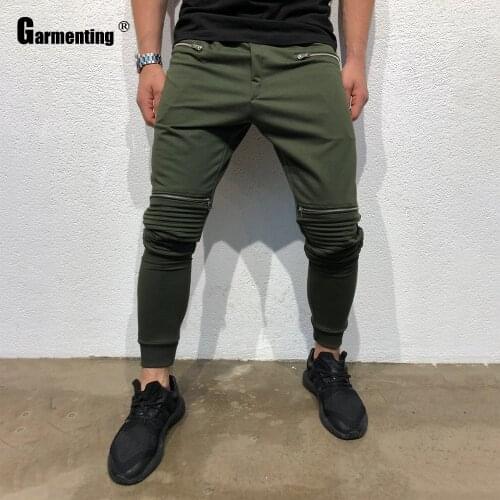Plus Size Men Fashion Pants 2021 Spring Autumn Pencil Pants Male Zipper Pockets Trouser New Patchwork Knee Pleated Hip Hop Pants