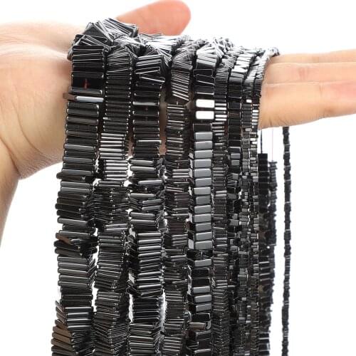 Natural Stone Beads Black Hematite Square Piece Loose Spacer Beads for Jewelry Making DIY Bracelets Necklace Accessories DIY