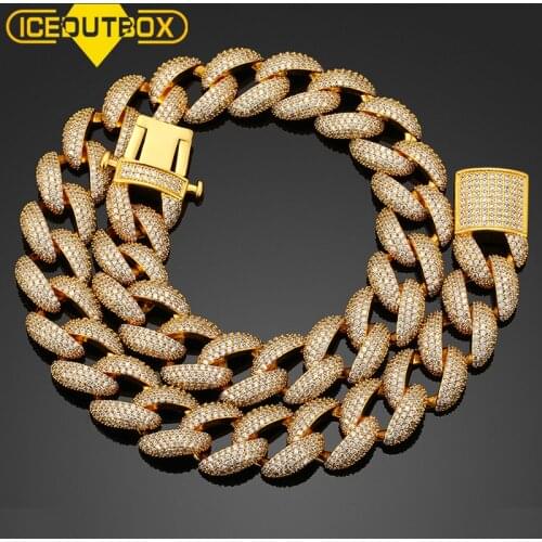 ICEOUTBOX Full Of Crystal 18mm Miami Cuban Link Chain Necklace Iced Out Cubic Zirconia For Women Mens Hip Hop Fashion Jewelry