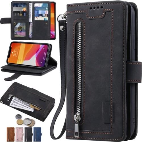 Wallet Case For Redmi Note10 Pro Max Redmi Note 9 Pro PU Leather Zipper Wrist Strap Cover For iPhone 12 Pro Max Etui