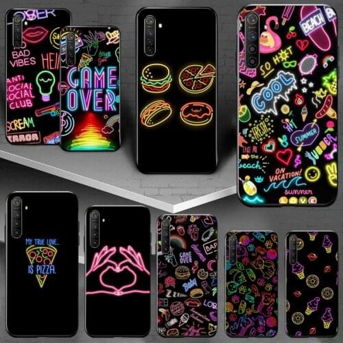 PENGHUWAN Black background Neon pattern Phone Case Cover For OPPO Realme 5 3 2 Pro F7 F9 F11 F3 RENO Cover