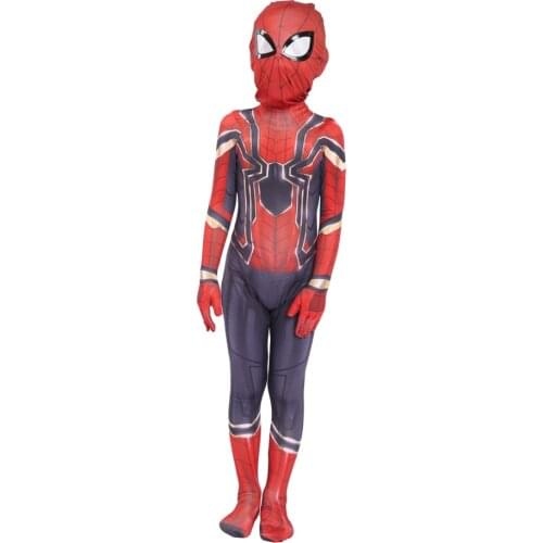 2019 Kids Spider Unisex Halloween Zentai Cosplay Costume Spider Spandex Lycra Bodysuit Jumpsuits Iron Spider
