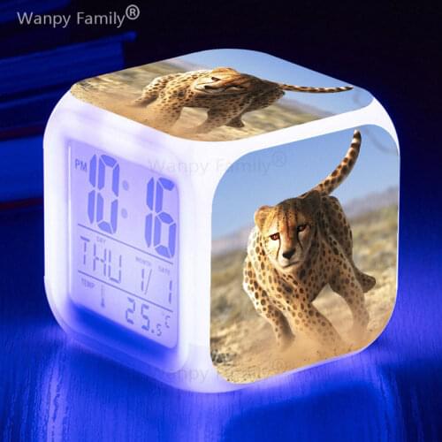 Prairie Black Cheetah Alarm Clock For Childrens room Multifunction Glowing LED Color Changing Alarm Clock