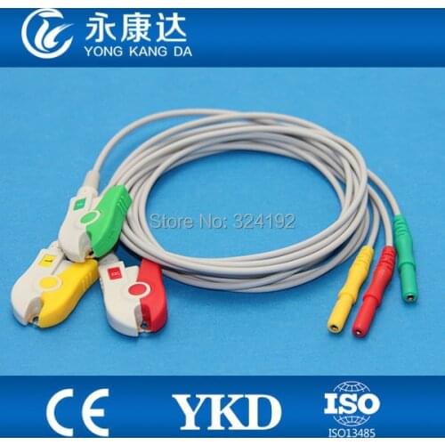 DIN Snap Shielded ECG Trunk Cable with 3ld patient cable ,IEC ,Clip for Biosys/Datascope/Nihon Kohden/Colin/CSI