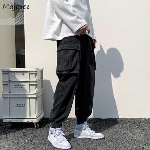 Jeans Men Design Cargo Denim Trousers Pockets Tooling Streetwear Drawstring Bundle Feet Korean Style Male Baggy Chic Bottoms BF