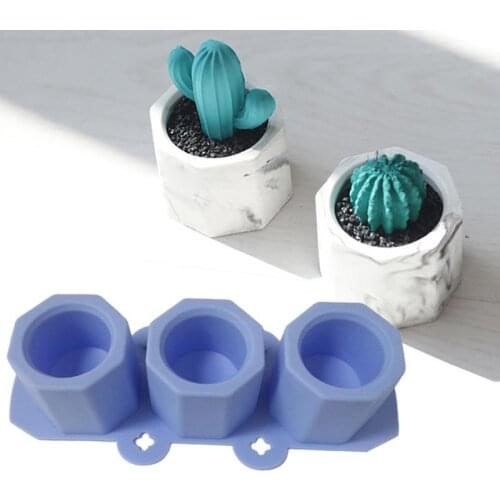 3 Holes Concrete Mould Silicone Pot Mold Form Arts Craft Polygonal Cup Moulds DIY Succulent Flowerpot Aromatherapy Mould