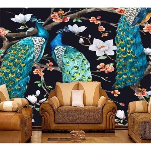 Beibehang Custom wallpaper mural ultra clear vector peacock flower and bird series home decoration background papel de parede