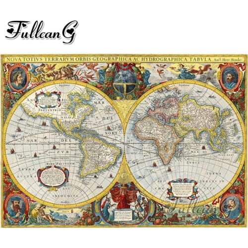 FULLCANG diy 5d diamond mosaic vintage world map diamond painting full square round drill diamond embroidery sale decor FC2373