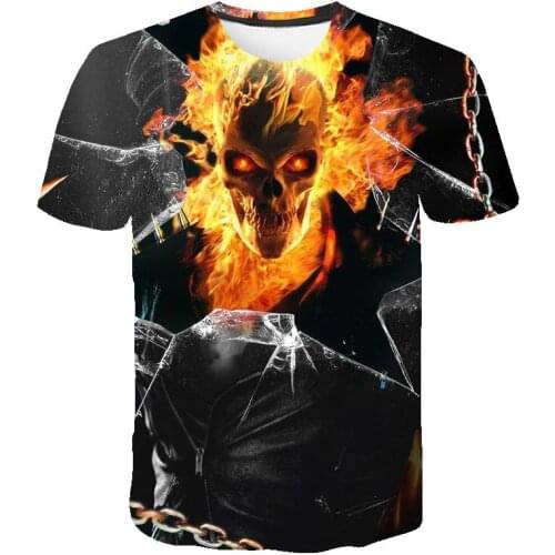 3D Printed Retro Skull tshirt Streetwear men clothing T shirt Horror Movie Ghost Rider T-shirt Hip Hop Funny Short sleeve Casual