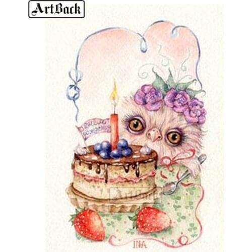 Cartoon 5d diy diamond painting owl birthday cake full square drill diamond embroidery 3d diamond mosaic artwork ARD141