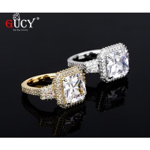 GUCY Bling Rings Gold Silver Color Copper Material Iced Full CZ Hip hop Rings Fashion HIP-HOP Jewelry Size 7-11