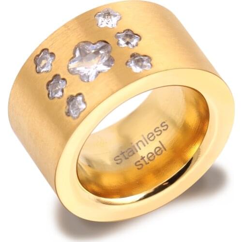 Gold Color Star Crystal Channel Titanium Stainless Steel Rings for Women Wedding Jewelry