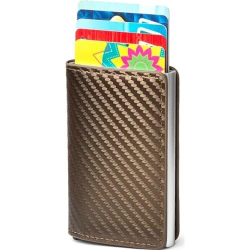 Bisi Goro 2021 Top Quality Cardbon Fiber RFID Card Holder Clutch Pop-up Wallet Aluminum Box Slim Thin Smart ID Card Case