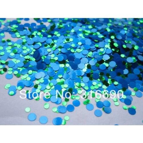 Round glitter mix blue and green use in nail art nail polish