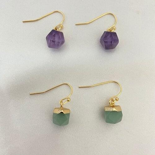 Healing Crystal Octagon Stone Earrings Heart Facted Shape Women Cute Love Quartz Fishhook Dangle Earrings