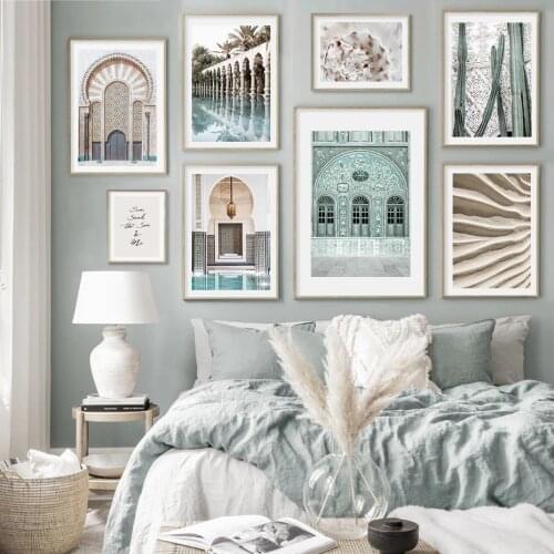 Trendy Mint Poster Mosquee Monaco Cactus Canvas Print Gallery Paintings Landscape Wall Art Pictures Living Room Home Decoration