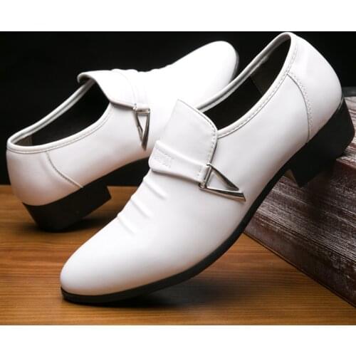 Men Dress Loafers Mens Formal Wedding Suit Leather Shoes Slip On Pointed Toe Flat Loafer Italian British Business Shoes