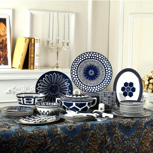 Top Ceram Fashion Dinnerware Set 48pcs Bone China Flat Dishes Plates Casserole Household Rice Bowl Marry Gift