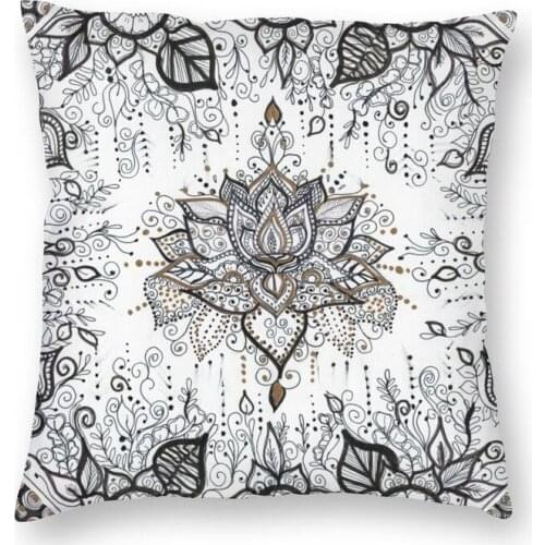 Enchanting Lotus Flower Bloom Design Cushion Cover Sofa Home Decorative Mandala Square Throw Pillow Cover 45x45cm