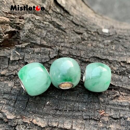 Mistletoe 925 Sterling Silver Round Fine Natural Jade Stone Bead Jewelry