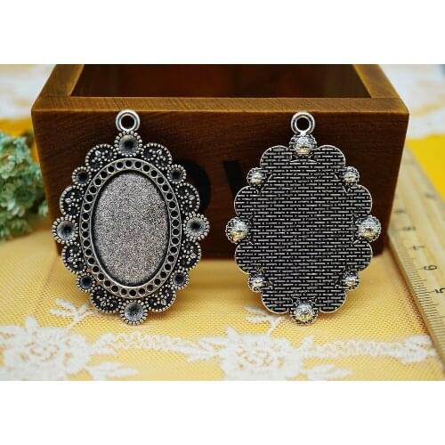 2PCS/lot inner size 20mm x 30mm Oval Metal cabochons Base for making necklace jewelry used on leather cord Pendant Tray supply