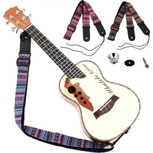 Adjustable 75 - 130cm Ukulele Guitar Strap Cotton Leather Bohemian Style Sling Belt Guitar Strap with Guitar strap locks