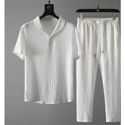 Shirt + Trousers)2021 Summer Men Fashion Classic Shirt Mens Business Casual Fashion Shirts Men A Set of Clothes Size M-4XL