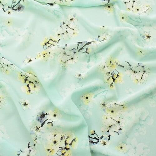 100*148cm Composite Silk High-viscosity Chiffon Fabric Spring And Summer Printed Fabric Green Small Clear Handmade DIY Fabric