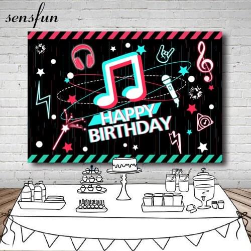 Sensfun Fashion Party Backdrops For Photo Studio Black Musical Symbol Microphone Headset Little Stars Photography Backgrounds