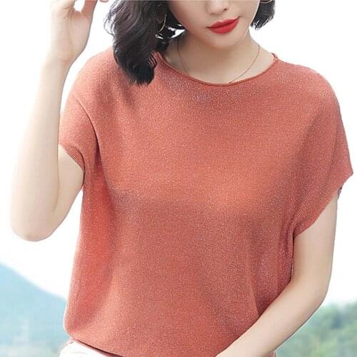 Women Spring Summer Style Knitted Blouses Shirts Lady Casual Short Sleeve O-Neck Solid Color Blusas Tops ZZ0505