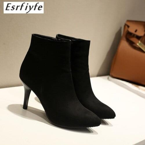ESRFIYFE 2021 New Sexy Women Boots Autumn Black Large Size 19 Pointed Toe Ankle Boots Comfortable High Heel Ladies Party Shoes