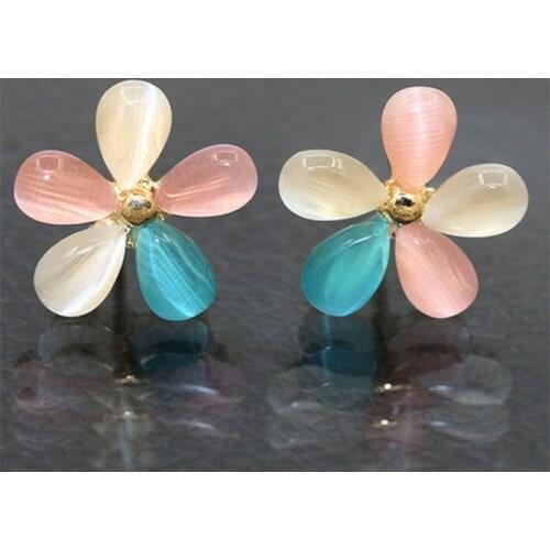 2021 new Opal Five Petal Flower Stud Earrings for Women Ear Jewelry Gift