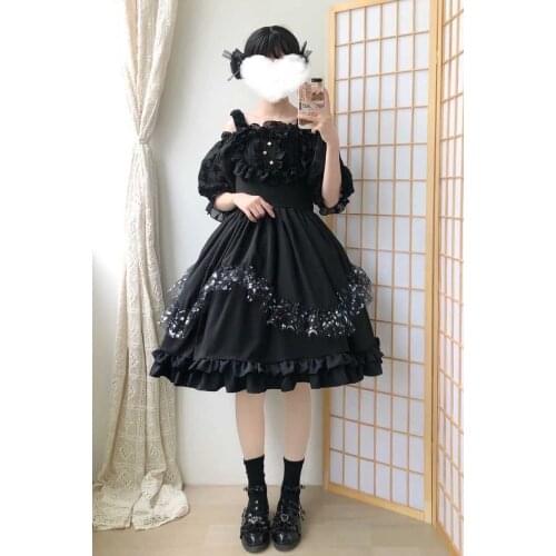 Women Princess Sweet Suspender Dress Sleeveless Loli JSK Black White Lolita Kawaii Cute Japanese Gothic Girl Vintage Harajuku