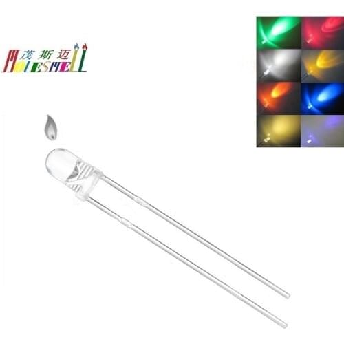 Free shipping 50pcs 3mm Orange Candle Light Flicker Ultra Bright Flickering orange LED Leds 3mm water clear candle led