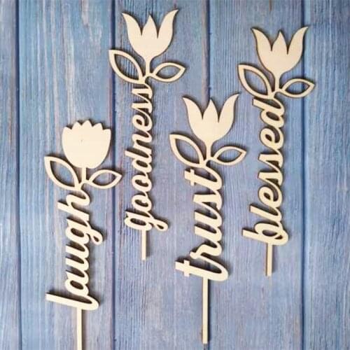 10pcs Friends Trust Blessed Dreams Laugh Goodness Family Love Patience Faith Wood Sign with Flower Wedding Housewarming Gift