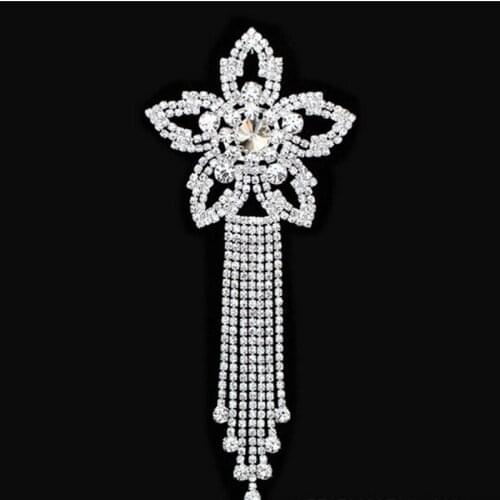 18*8 cm Star Tassel Crystal Rhinestone Applique for Wedding Dresses DIY Crafts Sew On Silver AB Cusack High Quality 1 piece