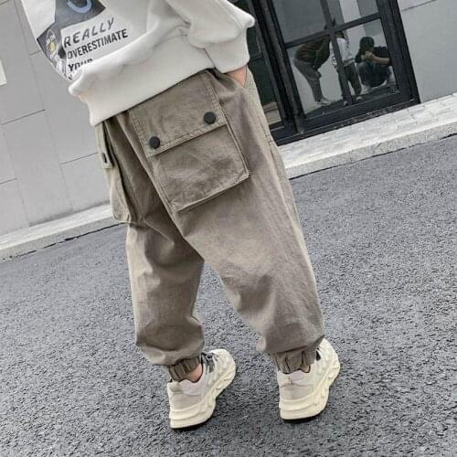 2021 Autumn Kids Cargo Pants Boys Casual Loose Pants Kids Cotton Long Trousers Children Boys Clothing Fashion Sport Pants J64