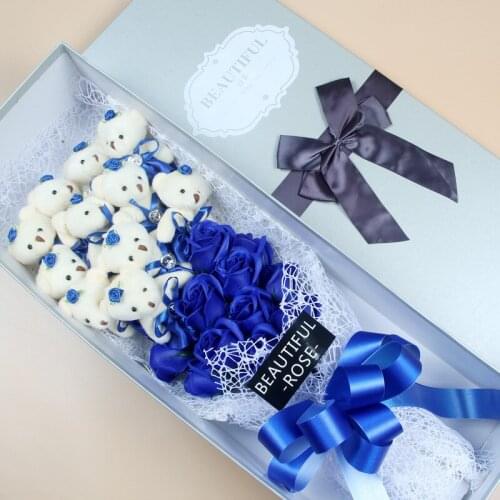 23PCS Valentine Day Animals Plush Toys Teddy Bear/ Rose Soap Flower Dolls With Box Toy For Valentines Day/Birthday Gifts J10401