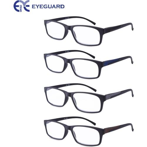 EYEGUARD Readers 4 Pack Spring Hinges Rectangular Sports Reading Glasses for Men