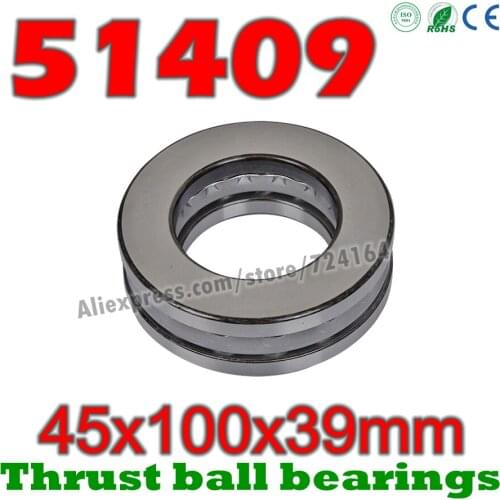 45x100x39 mm Thrust Ball Bearings 51409 Axial 51409M 8409 8409H Plane 45*100*39 Free shipping Steel or brass cage Wholesale