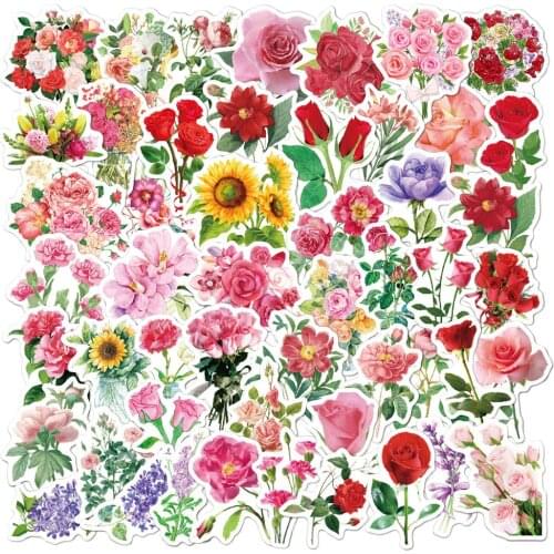 50pcs Sunflower Rose Flowers Stickers For Notebooks Stationery Scrapbook Pink Sticker Aesthetic Craft Supplies