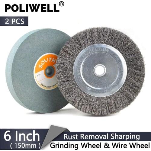 6'' x 3/4''with 1/2'' Arbor Grinding Wheel & Wire Wheel Brush , 6 Inch Fine Silicon Carbide Bench Grinding Wheel